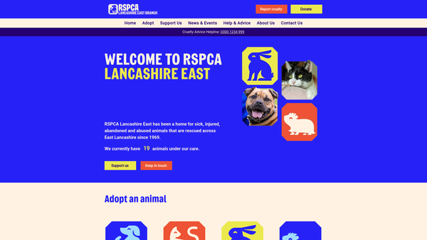 Screenshot of the Royal Society For The Prevention Of Cruelty To Animals Lancashire East Branch website