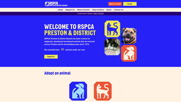 Screenshot of the Royal Society For The Prevention Of Cruelty To Animals Preston And District Branch website