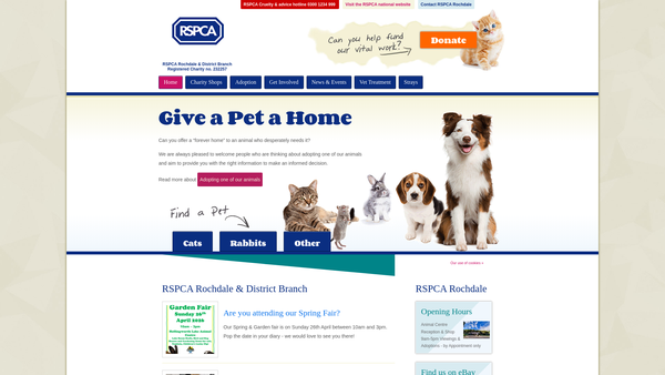Screenshot of the Royal Society For The Prevention Of Cruelty To Animals - Rochdale And District Branch website
