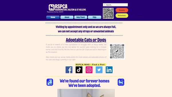 Screenshot of the Royal Society For The Prevention Of Cruelty To Animals Warrington, Halton And St Helens Branch website