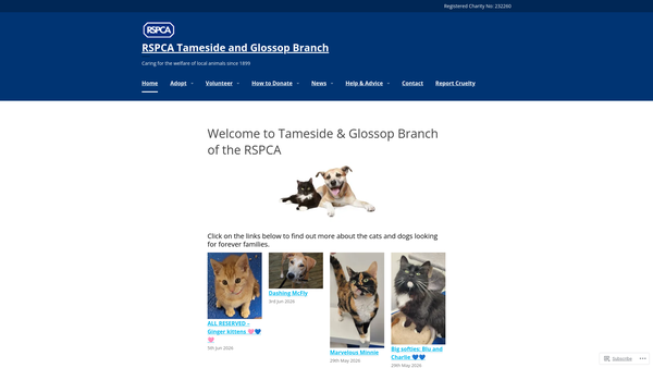 Screenshot of the Royal Society For The Prevention Of Cruelty To Animals Tameside And Glossop Branch website