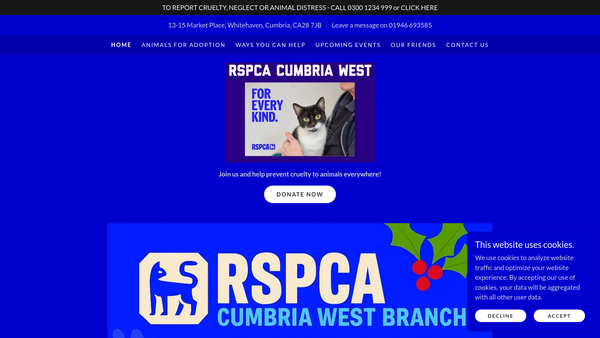 Screenshot of the Royal Society For The Prevention Of Cruelty To Animals - Cumbria West Branch website