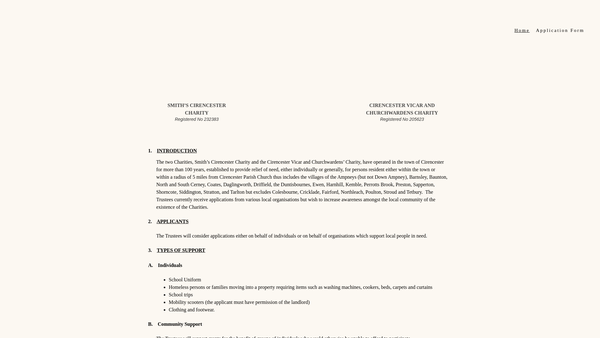 Screenshot of the Smith's Cirencester Poor Charity website