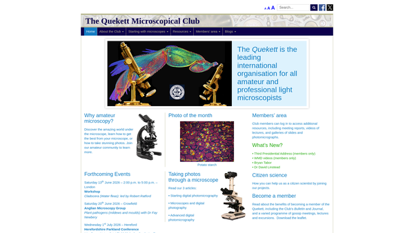 Screenshot of the Quekett Microscopical Club website