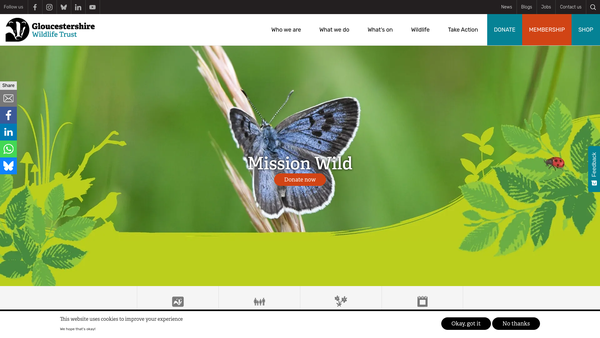 Screenshot of the Gloucestershire Wildlife Trust website