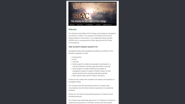Screenshot of the The Society For The Relief Of Poor Clergymen website