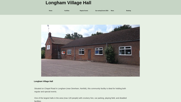 Screenshot of the Village Hall (Longham) website