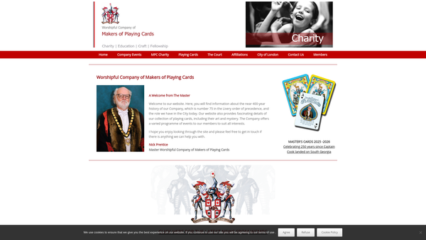 Screenshot of the Makers Of Playing Cards Charity website