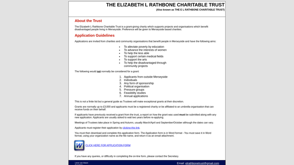Screenshot of the Elizabeth Rathbone Charity website