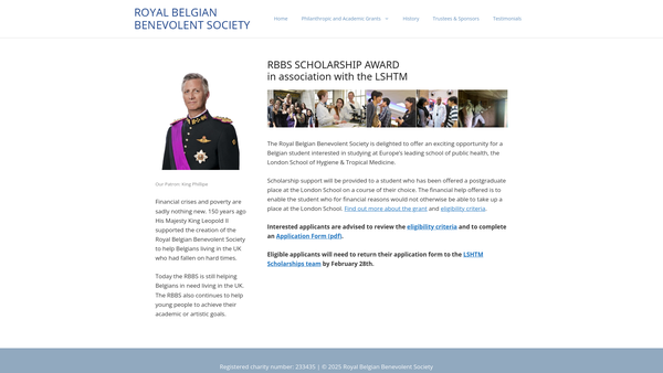 Screenshot of the Royal Belgian Benevolent Society In London website