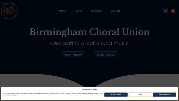 Screenshot of the The Birmingham Choral Union website