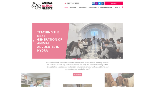 Screenshot of the Animal Action Greece website