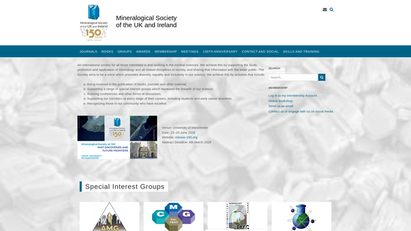 Screenshot of the Mineralogical Society of the United Kingdom and Ireland website