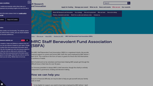 Screenshot of the Medical Research Council Staff Benevolent Fund Association website