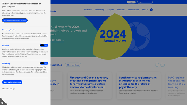 Screenshot of the World Confederation For Physical Therapy website