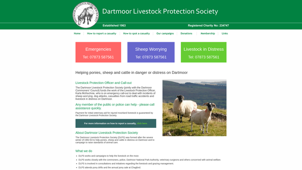 Screenshot of the The Dartmoor Livestock Protection Society website
