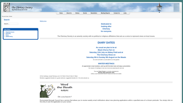 Screenshot of the The Chertsey Society website