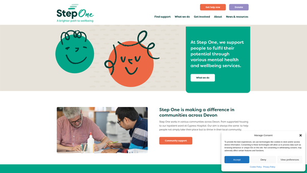 Screenshot of the Step One Charity website