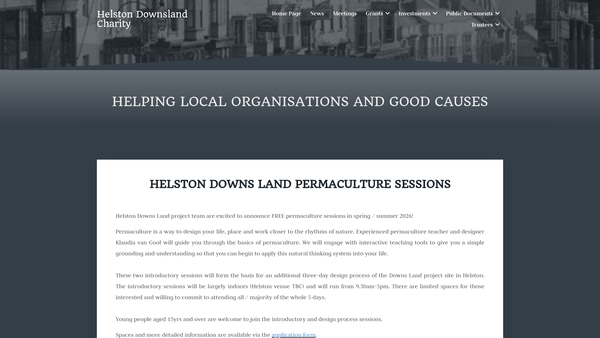 Screenshot of the Helston Downsland Charity website