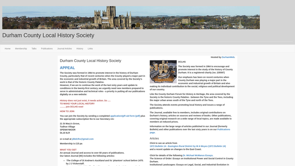 Screenshot of the Durham County Local History Society website