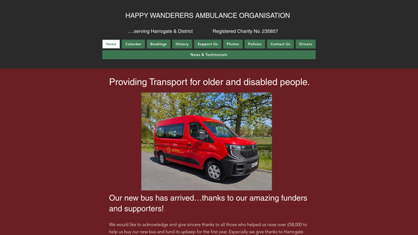Screenshot of the The Happy Wanderers Ambulance Organisation website