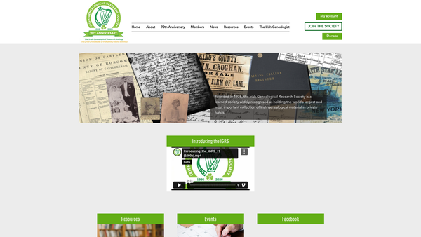Screenshot of the The Irish Genealogical Research Society website