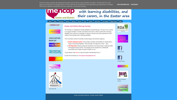 Screenshot of the Exeter And District Mencap Society website