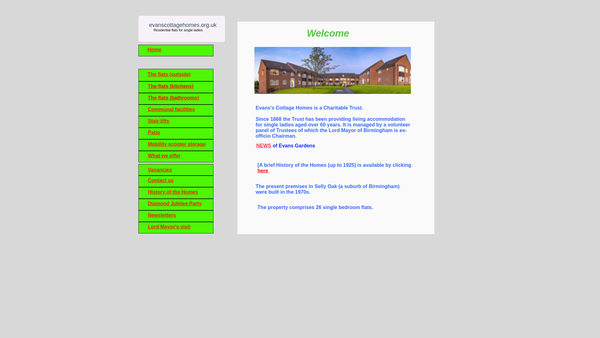 Screenshot of the The Evans's Cottage Homes website