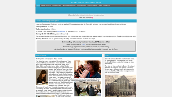 Screenshot of the Eleventh Church Of Christ, Scientist, London website