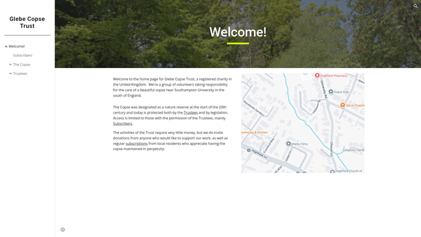 Screenshot of the Glebe Copse Trust website