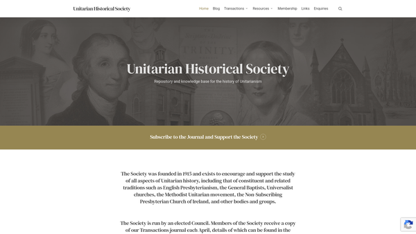 Screenshot of the Unitarian Historical Society website