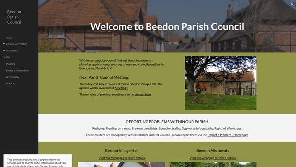 Screenshot of the Village Hall (Beedon) website