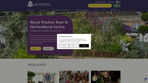 Screenshot of the Royal Windsor Rose And Horticultural Society website