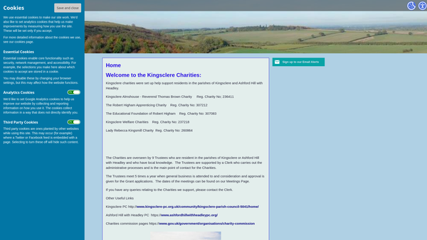 Screenshot of the Kingsclere Welfare Charities website