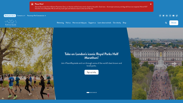 Screenshot of the The Raystede Centre For Animal Welfare Limited website