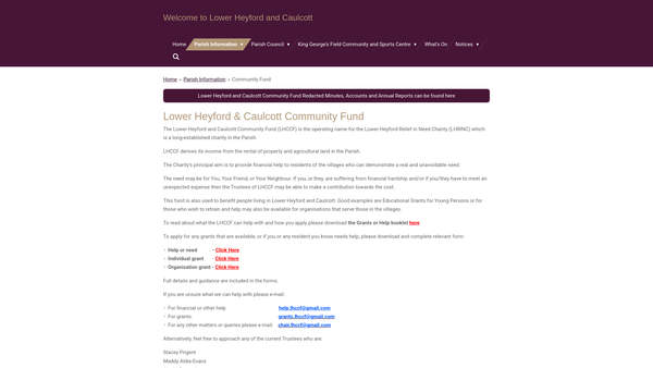 Screenshot of the Lower Heyford Relief In Need Charity website