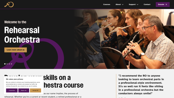 Screenshot of the Rehearsal Orchestra website