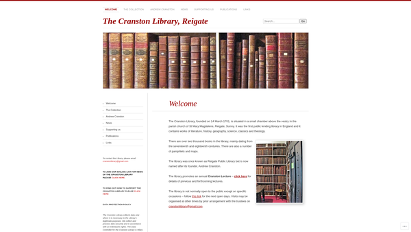 Screenshot of the Charity Of The Reverend Andrew Cranston For A Library website