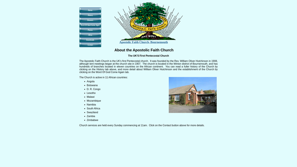 Screenshot of the Apostolic Faith Church website
