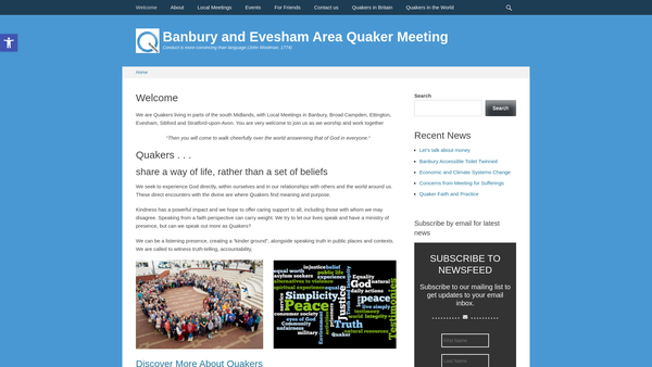 Screenshot of the Banbury & Evesham Area Quaker Meeting Charities website