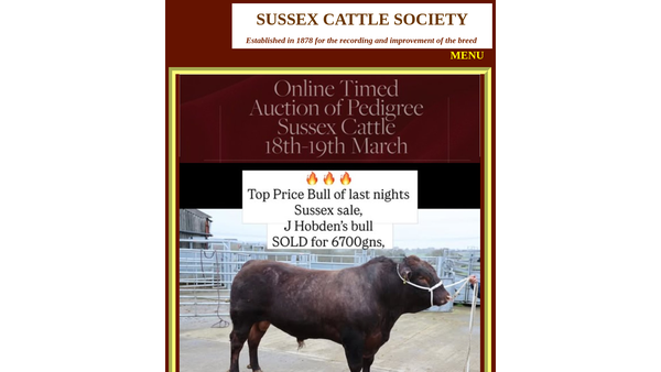 Screenshot of the The Sussex Cattle Society (Formerly The Sussex Herd Book Society) website
