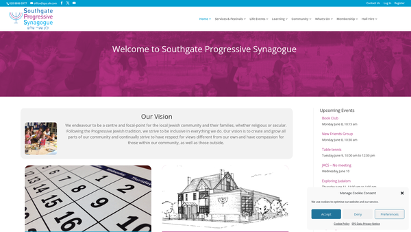 Screenshot of the Southgate Progressive Synagogue website