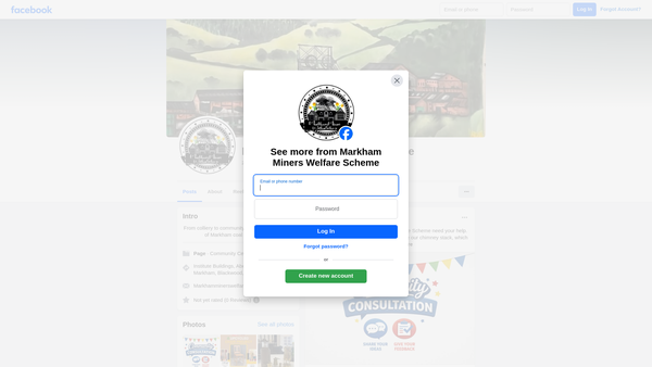 Screenshot of the Markham Miners' Welfare Scheme website
