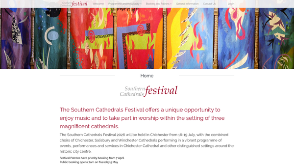 Screenshot of the Southern Cathedrals Festival Society website