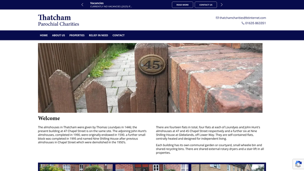 Screenshot of the Thatcham Parochial Almshouse Charity website