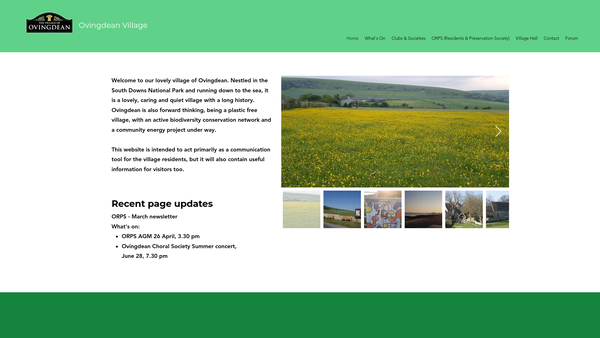 Screenshot of the Ovingdean Village Hall website