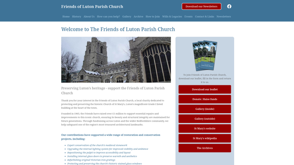 Screenshot of the Friends Of Luton Parish Church website