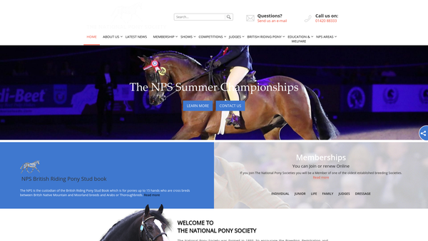 Screenshot of the The National Pony Society website