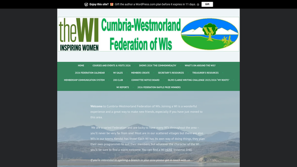 Screenshot of the Cumbria-Westmorland Federation Of Women's Institutes website