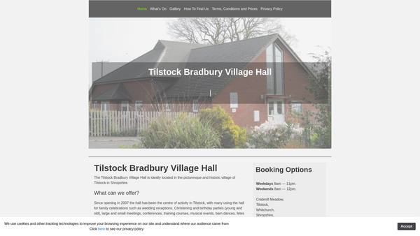 Screenshot of the Tilstock Village Hall website